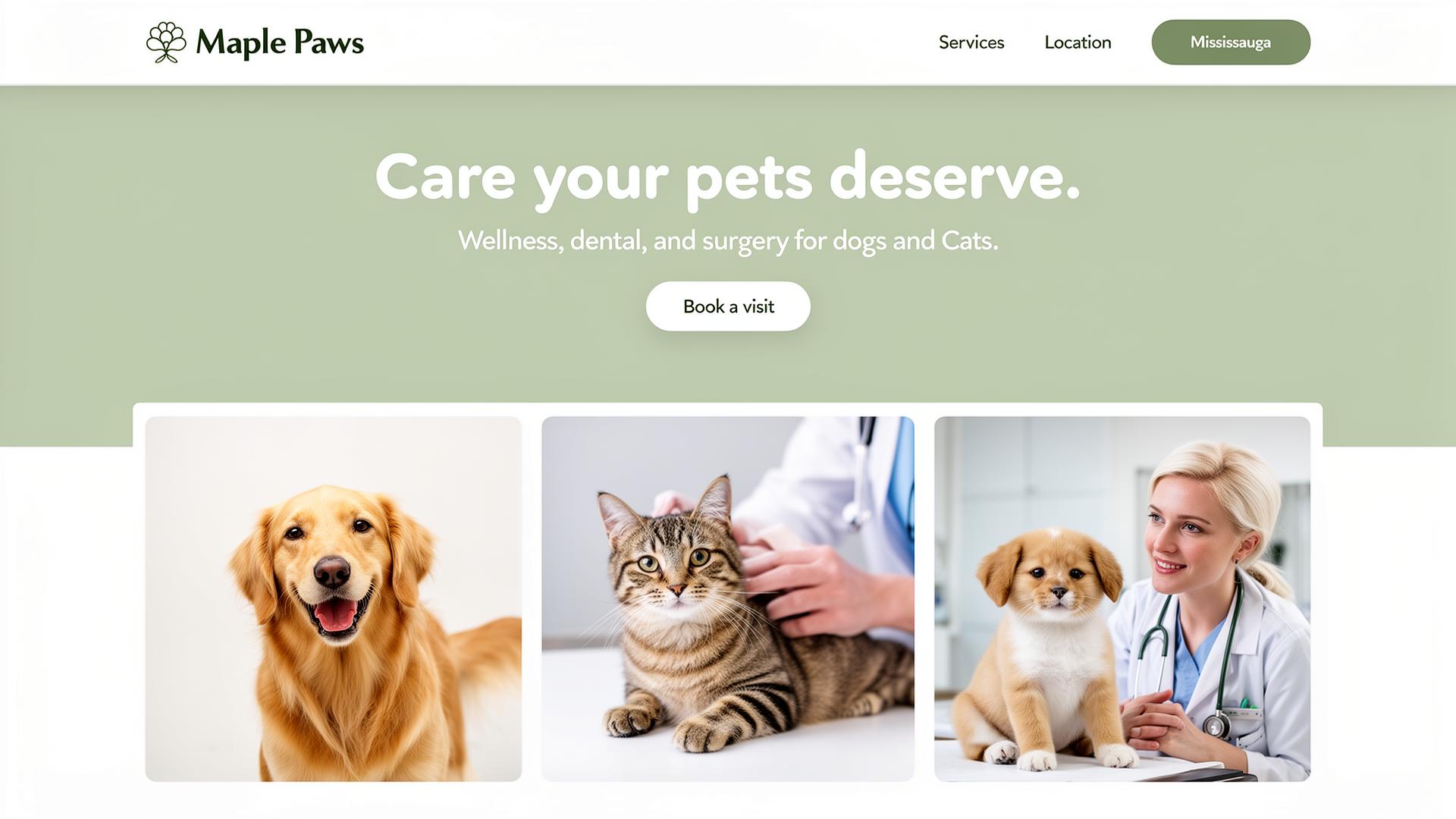 Maple Paws Veterinary website built by KeepUp